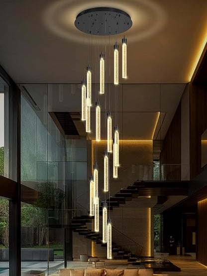 ykolupty H125'' Modern Crystal Chandeliers for Entryway 18-Lights LED Dimmable Chandeliers Lighting Fixture Large Pendant Light for Staircaes Living Room Villa