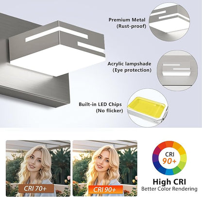 LED Modern Bathroom Vanity Light Fixtures, 6-Light 40-inch Dimmable Brushed Nickel Vanity Lights for Bathroom Lighting Fixtures Over Mirror, with 360° Rotatable Acrylic Heads (Cool White 6000K)