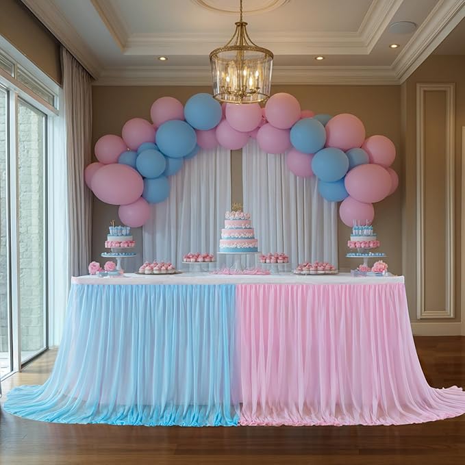 Gender Reveal Table Skirt Pink Blue Tulle Tutu Table Skirts 9 Ft for Gender Reveal Boy or Girls Birthday Party Baby Shower Cake Dessert Decorations