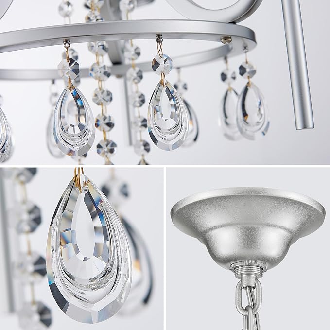 Small Crystal Chandelier, Mini Chrome Chandelier Light Fixture Wagon Wheel Crystal Hanging Pendant Light, 3-Light Modern Chandelier for Bedroom Hallway Bar Kitchen Dinning Living Room Foyer Bathroom