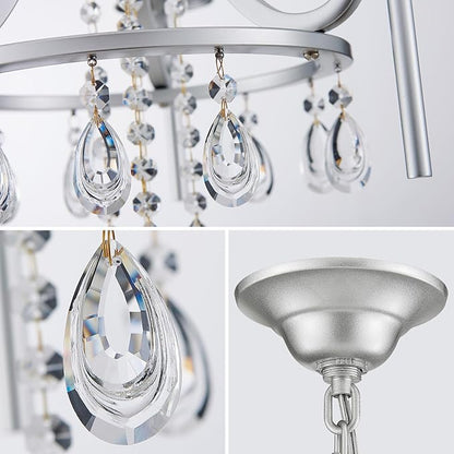Small Crystal Chandelier, Mini Chrome Chandelier Light Fixture Wagon Wheel Crystal Hanging Pendant Light, 3-Light Modern Chandelier for Bedroom Hallway Bar Kitchen Dinning Living Room Foyer Bathroom