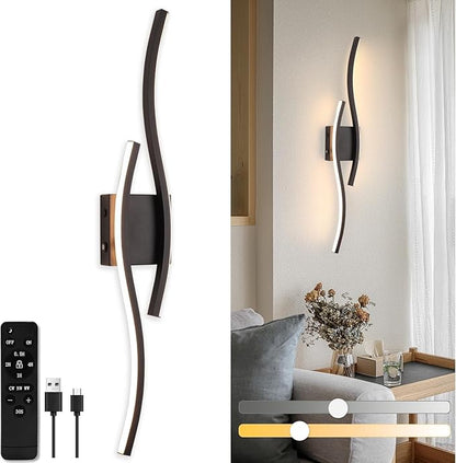 Battery Operated Wall Sconces, Rechargeable Wall Sconces, 3000K-6500K LED Wireless Wall Light, Modern Wall Lamp not Hardwired for Living Room Bedroom Hallway, 31.5in-Black