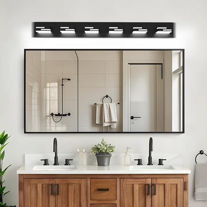 LED Modern Bathroom Vanity Light Fixtures 6-Light 40-inch 5CCT Dimmable Matte Black Vanity Lights for Bathroom Lighting Fixtures Over Mirror, with 360° Rotatable Acrylic Heads