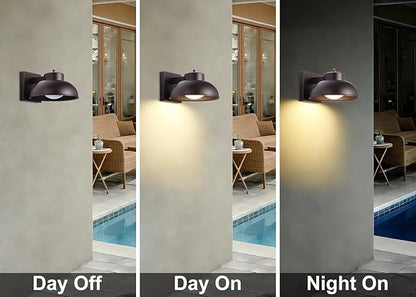 LED Outdoor Wall Lights, 2 Pack Dusk to Dawn LED Porch Light 12W Integrated 3000K Farmhouse Barn Lights Outdoor Metal Brown Hardwired for Porches, Garages, Patios, Sheds, Driveways, Walkways