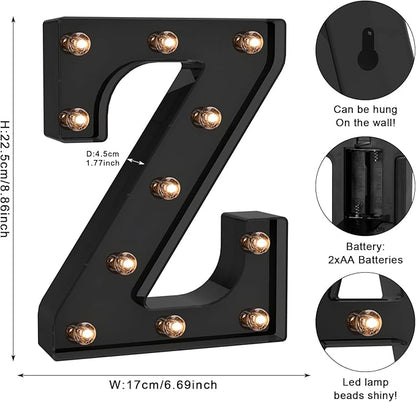 Foaky Black LED Letter Lights for Room Decor - Bedroom Wall Decor, Alphabet Lights for Home, Wedding, Party - Battery Operated （Z）