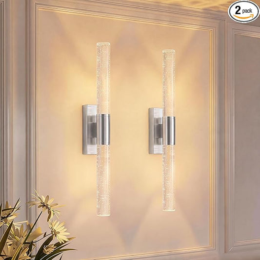 camuucci Battery Operated Wall Sconces Set of 2 Rechargeable Battery Powered Wall Light with 12000mAh Not Hardwired Dimmable Wall Lamp Fixtures for Bedroom Living Room Silver 20.9 Inches