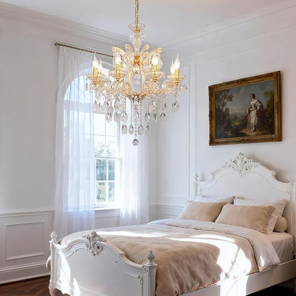 Modern Gold Chandelier Maria Theresa Crystal Chandelier 8 Lights Luxury Top K9 Crystal Chandelier Lighting Fixture for Dining Room, Bedroom, Living Room, Kitchen Island, Foyer