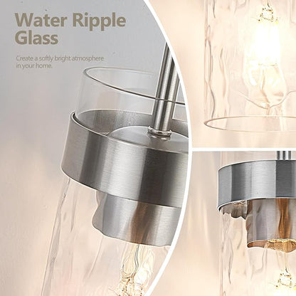 Water Ripple Glass Pendant Lights Kitchen Island Brushed Nickel Pendant Light Fixtures Adjustable Modern Mini Hanging Light for Sink Dining Room Foyer Entryway Bar, 1 Pack