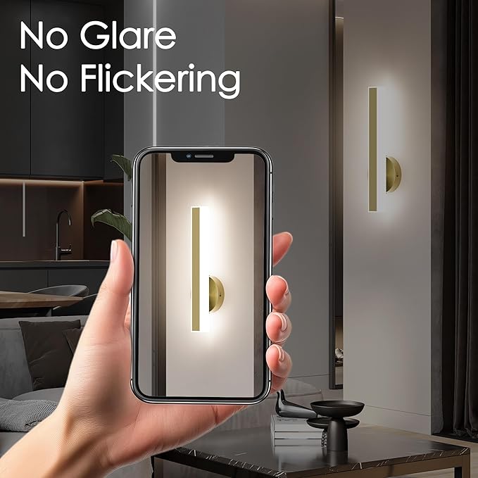 Aipsun Gold Wall Sconce Hardwired Modern LED 18W Wall Sconce Set of Two, 15.7Inches Wall Lights for Living Room Bedroom Hallway, 5CCT