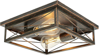 Farmhouse Ceiling Light Fixture - Industrial Square Modern Black Flush Mount Ceiling Light for Kitchen, Hallway, Bedroom, Balcony, Porch, Stairway, E26 (1 Pack - Black Gold, 12 Inch)