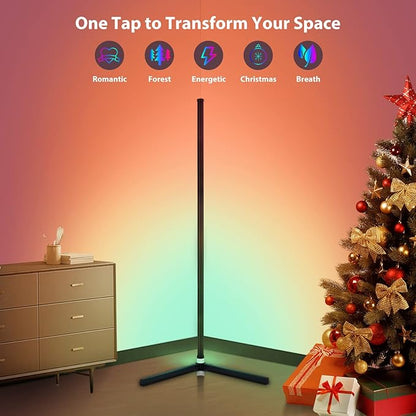 WISIMMALL 2PCS RGB Corner Floor Lamp, 64.5" RGB Color Changing Mood Light Bluetooth APP and Remote Control Music Sync LED 398 Dimmable Modes Modern Floor Lamp for Living Room, Light Timing