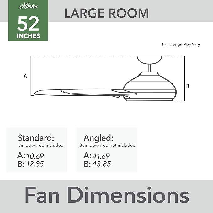 Hunter 52 inch Outdoor or Indoor Ceiling Fan No Light - Black Ceiling Fan without Light, For Patio, Porch, Garage, or Living Room, Standard Mount, 3 Blades, Pull Chain - Cassius 59264, Matte Black