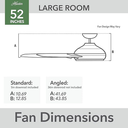 Hunter 52 inch Outdoor or Indoor Ceiling Fan No Light - White Ceiling Fan without Light, For Patio, Porch, Garage, or Living Room, Standard Mount, 3 Blades, Pull Chain - Cassius 59263, Fresh White