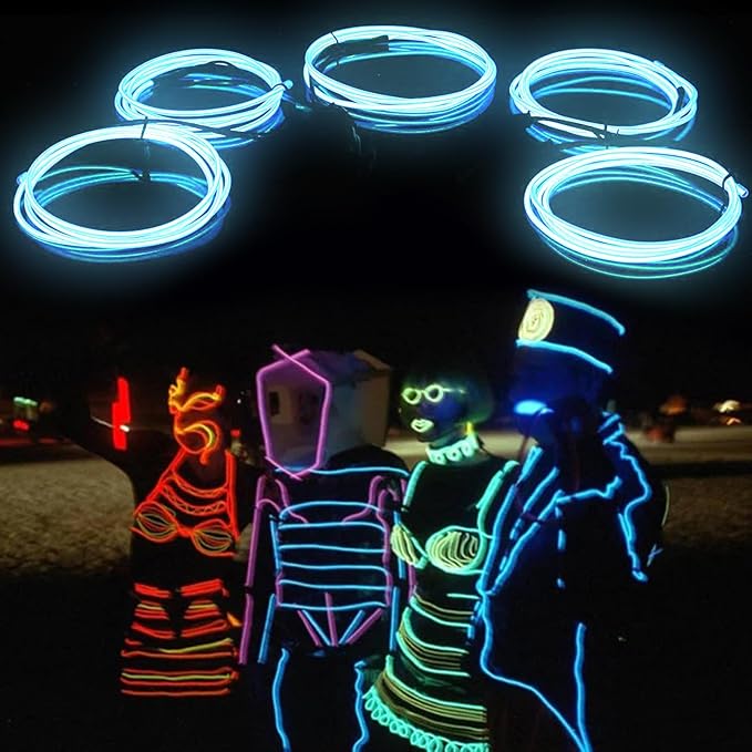 EL Wire-5 in 1 Neon Wire Light Rope Lights Strip DIY Glowing Flexible Super Bright Cuttable for Parties Halloween Christmas Bike Cosplay Clothing Decoration Festival (Ice Blue)