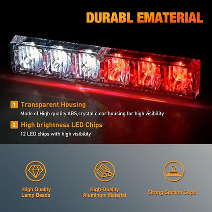 Nilight 12LED Emergency Strobe Traffic Advisor Light Bar 2 in 1 Red White Dash Warning Safety Flashing Lights Front/Rear Windshield Construction Lights for Trucks Cars Plow Police Firefighter Vehicles
