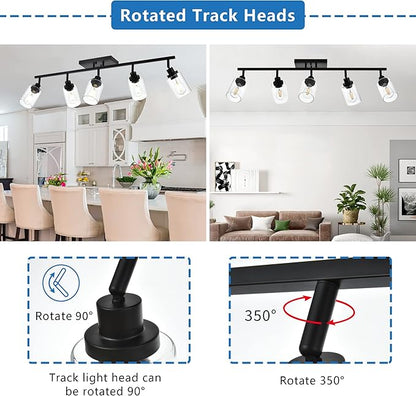 MELUCEE 5 Light Vanity Lights for Bathroom with Rotatable Light Head, Black Ceiling Light Fixture with Clear Glass Shade, Modern Spotlight Track Lighting Kit for Hallway Porch Foyer Bath, 37 Inch
