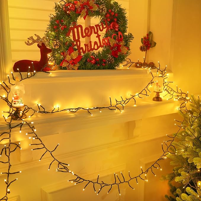 BHCLIGHT 75FT 1500 LED Cluster Christmas Lights, Christmas Tree Lights Outdoor 8 Modes with Timer & Remote, Firecrackers String Lights Waterproof for Garland Party Xmas Decorations, Warm White