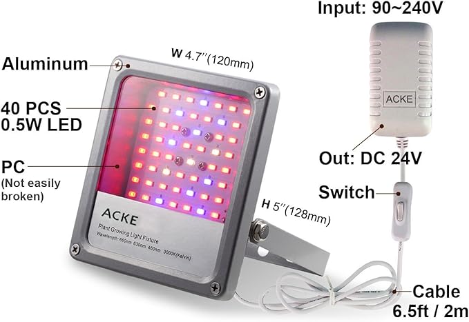 ACKE LED Grow Lights Full Spectrum,Plant Lights，Growing Lamps 12W for Indoor Plants,Hydropoincs