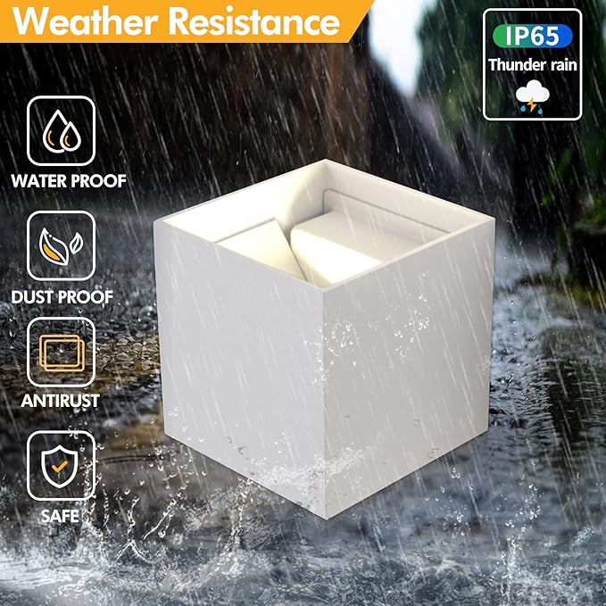 Mille Lucciole 12W 4Pack Outdoor Wall Lights Exterior/Interior,LED White Outdoor Wall Sconces Light Fixtures Modern,IP65 Waterproof Square Aluminum Wall Lamps, Up and Down Lights 3000K Warm Lights