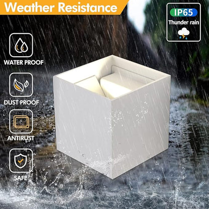 Mille Lucciole 12W 4Pack Outdoor Wall Lights Exterior/Interior,LED White Outdoor Wall Sconces Light Fixtures Modern,IP65 Waterproof Square Aluminum Wall Lamps, Up and Down Lights 6500K Cold Lights