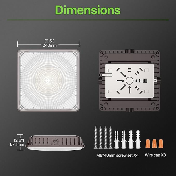 Glitgate 4Pack LED Canopy Lights Outdoor - 60W/45w/30W 3Wattage Adjustable 3000K/4000K/5000K 3CCT Selectable Commercial Canopy Light, IP65 Waterproof Ceiling Mount Light for Gas Station, Parking Lot