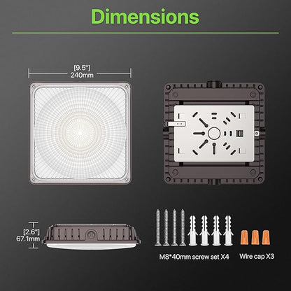 Glitgate 4Pack LED Canopy Lights Outdoor - 60W/45w/30W 3Wattage Adjustable 3000K/4000K/5000K 3CCT Selectable Commercial Canopy Light, IP65 Waterproof Ceiling Mount Light for Gas Station, Parking Lot