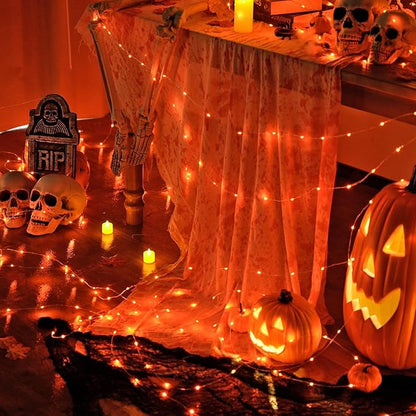 JMEXSUSS 200 LED Orange Fairy Lights Plug in, 8 Modes Halloween Lights Indoor Outdoor with Wheel, 66 ft Remote Control Thanksgiving Light for Halloween Thanksgiving Christmas Party Gift Decor