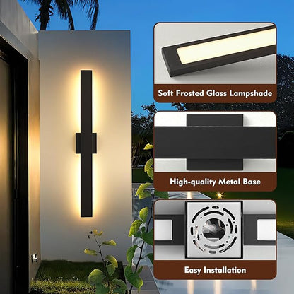 Black Long Outdoor Wall Lights Modern Exterior Lighting Fixtures 31.5 Inch Outdoor Wall Sconce LED 3000K IP65 Waterproof Wall Mount Outside Lights for House Garage Front Door Patio 2Pack