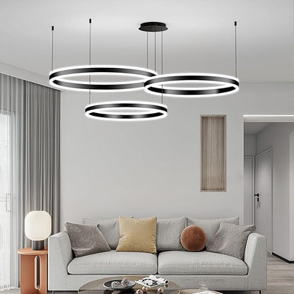 Mikeru Modern 3 Ring Chandelier Light, LED Pendant Light Fixtures with Remote Control 3000k-6500K Adjustable Color Temperature Light for Living Room, Bedroom, Kitchen（15.7+23.6+31.5IN）