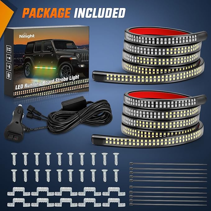 Nilight 2PCS 70 Inch Emergency Strobe Light Strip 1125 LED Running Board Lights Amber Green Flexible Side Flashing Warning Caution Safety Waterproof for Truck Construction Vehicles Pickup