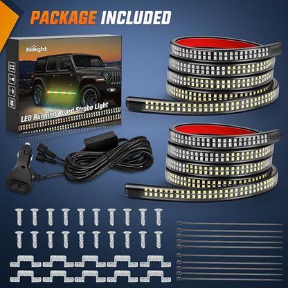 Nilight 2PCS 70 Inch Emergency Strobe Light Strip 1125 LED Running Board Lights Amber Green Flexible Side Flashing Warning Caution Safety Waterproof for Truck Construction Vehicles Pickup