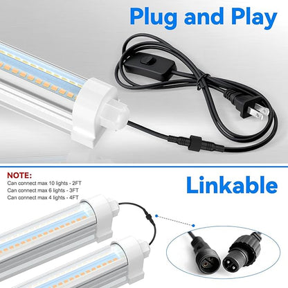 JESLED Waterproof Plant Grow Lights, 2FT Full Spectrum Grow Light, 48W(2 X 24W,300W Equiv), Linkable Led Grow Light Strip for Greenhouse, Plant Shelves, Plug and Play, Pinkish White, 2-Pack