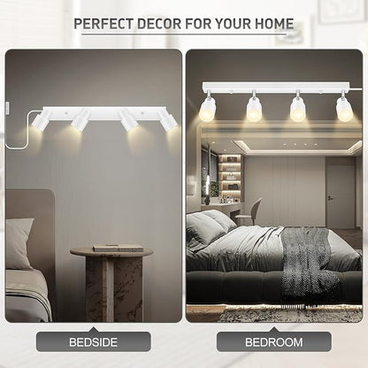Plug in Track Lighting, 23" LED Track Light Fixtures Ceiling, White 4 Way Spotlight, Rotatable Light Head, Plug in Ceiling Light with Power Cord, Plug Wall Light for Kitchen Hallway Bar(GU10, NO Bulb)