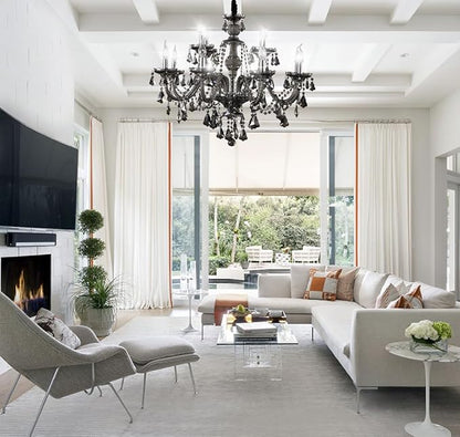 Modern Crystal Chandelier Lighting 12-Light, Smoky Gray Luxury Chandelier Ceiling Light Fixtures Hanging Crystal Light for Dining Room Living Room Bedroom(12 Lights)