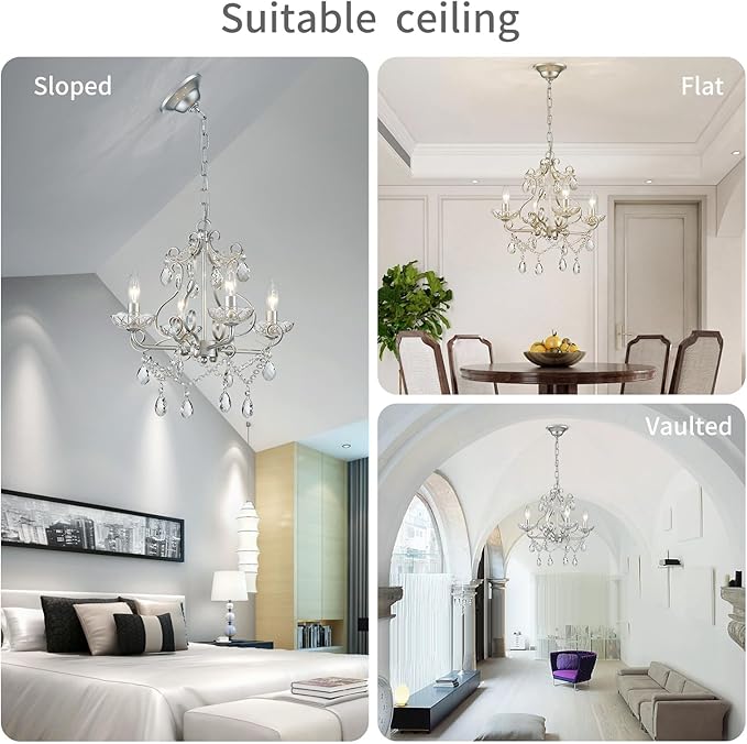 WUZUPS Crystal Candle Chandelier Pendant Flushmount Ceiling Light Modern Lighting Fixture for Bedroom Hallway Bar Kitchen Bathroom, H 14" x W 16", Silver, E12 Base