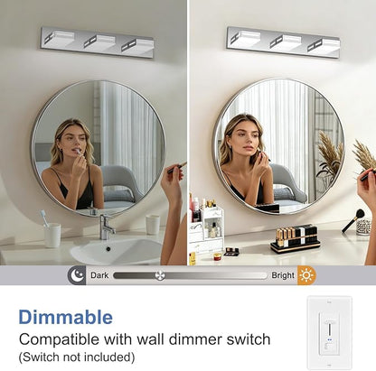 LED Modern Bathroom Light Fixtures, 3-Light 24-Inch Dimmable 5CCT Adjustable Chrome Vanity Lights for Bathroom Lighting Fixtures Over Mirror, 350° Rotatable Wall Lamp