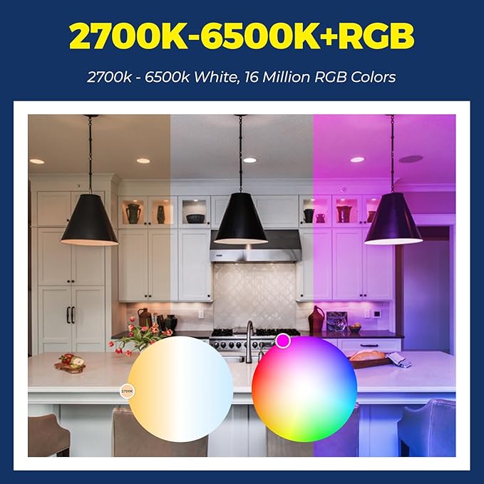 Lightinginside Smart Light Bulbs 100W Equiv., 1350LM 11W Smart Bulb Works with Alexa/Google Home/SmartLife, A19 E26 RGBCW Color Changing, No Hub Required, 2.4G WiFi Light Bulbs, ETL Listed, 4PCS