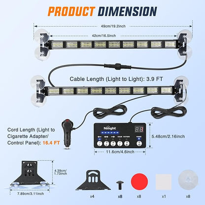 Nilight 162 LED Traffic Advisor Strobe Light Bar 2-in-1 Blue White Emergency Warning Hazard Lights with Controller 4 Switchable Color 36 Flash Pattern for Trucks Cars Tow Plow Construction Vehicles