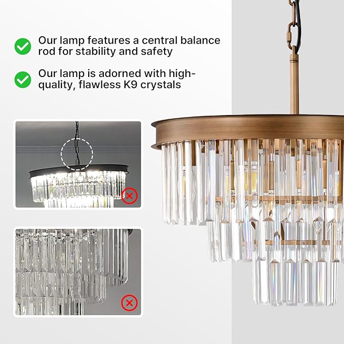 Modern Crystal Chandeliers For Dining Room: 20" Farmhouse Vintage Chandelier For Bedroom - Antique Copper Round Ceiling Pendant Light Fixtures For Living Room Entryway Kitchen Over Table Island Foyer