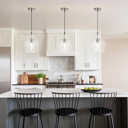 Large Hammered Glass Pendant Light Modern Brushed Nicklel 1 Light Single Dome Pendant Lighting Fixtures for Kitchen Island Dining Room Hallway, Dia 10 Inch, UL Listed