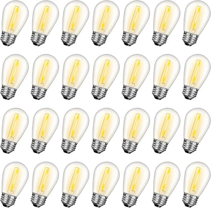 GvvooHome 28 Pack S14 Bulbs for Outdoor String Lights, Shatterproof LED Replacement Bulbs for Patio String Lights Outdoor Waterproof, E26 Base, Soft White 2200K, Dimmable