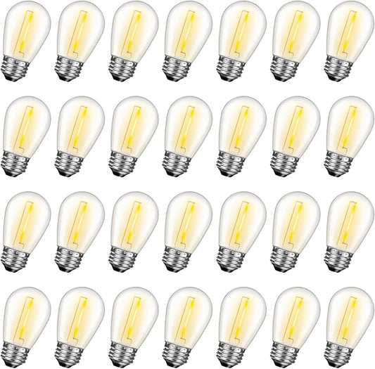 GvvooHome 28 Pack S14 Bulbs for Outdoor String Lights, Shatterproof LED Replacement Bulbs for Patio String Lights Outdoor Waterproof, E26 Base, Soft White 2200K, Dimmable