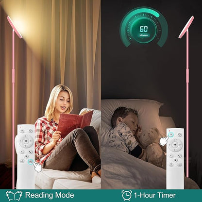 mukuxin Floor Lamp, Upgraded 40W 4000LM Super Bright Torchiere LED Floor Lamps for Living Room, Stepless Dimmable Color Temperature 2700K-6500K with Remote & Touch Control, Standing Light (40W Pink)