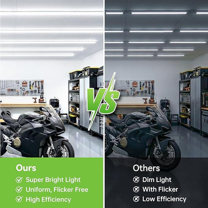 Pak 4FT LED Shop Lights, 2300LM 6500K Cool White, 20W Energy Efficient Linkable Ceiling and Under Cabinet Lighting, T5 Integrated Utility Fixture for Garage, Workshop, Basement, FCC Certified, 4 Pack
