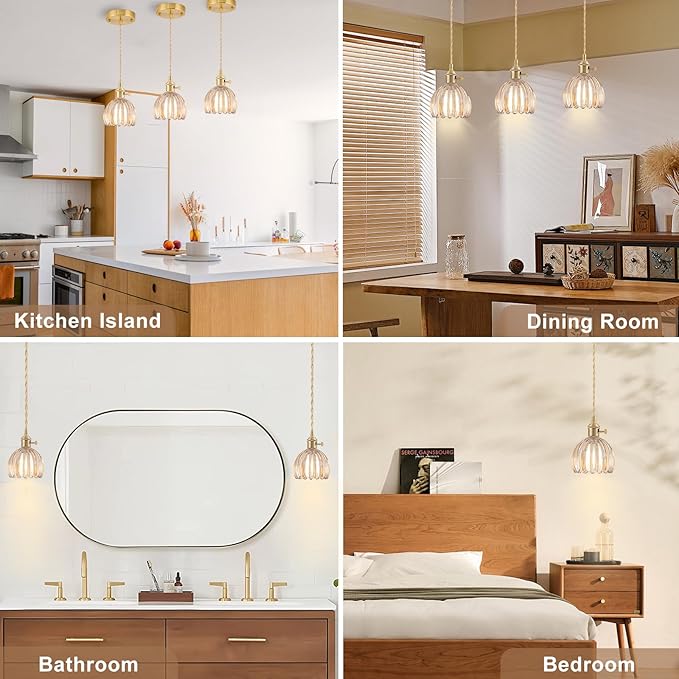 2 Pack Plug in Pendant Light Fixtures, Hanging Light Fixture Vintage Glass Pendant Light, Mini Amber Tulip Hanging Lamp, Pendant Lighting for Kitchen Island, Bedroom, Dining Room, Living Room