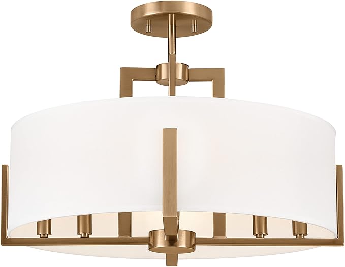Kichler Malen Convertible Semi-Flush Mount 8-Light 20" Ceiling Light Fixture with White Fabric Shade in Champagne Bronze for Dining Room, Living Room, or Bedroom, 52592CPZ