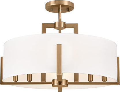 Kichler Malen Convertible Semi-Flush Mount 8-Light 20" Ceiling Light Fixture with White Fabric Shade in Champagne Bronze for Dining Room, Living Room, or Bedroom, 52592CPZ