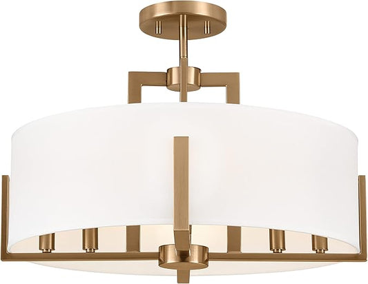 Kichler Malen Convertible Semi-Flush Mount 8-Light 20" Ceiling Light Fixture with White Fabric Shade in Champagne Bronze for Dining Room, Living Room, or Bedroom, 52592CPZ