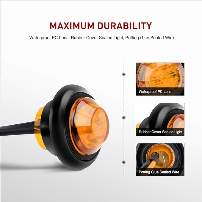 Nilight TL-03 10 PCS 3/4” Round Clearance LED Front Rear Side Indicator Bullet Marker Light for Truck RV Car Bus Trailer Van Caravan Boat (12V, Amber)