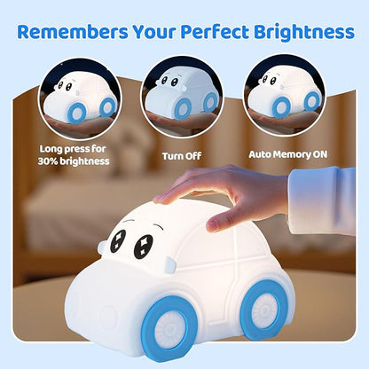Cute Baby Toddler Car Kids Night Light for Kids, Dimmable+1800mAh Rechargeable+Timer+Portable+Silicone+Squishy, Touch Breastfeeding Bedside Night Lamp, Funny Girls Boy Gifts